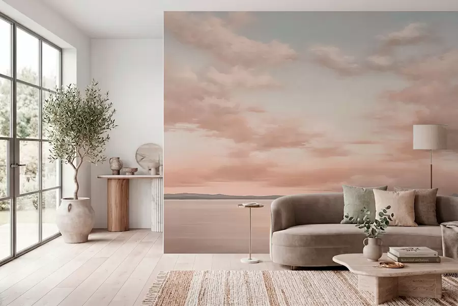 Fototapetai Minimalistinis jūros horizontas su pastelinėmis debesimis w05516