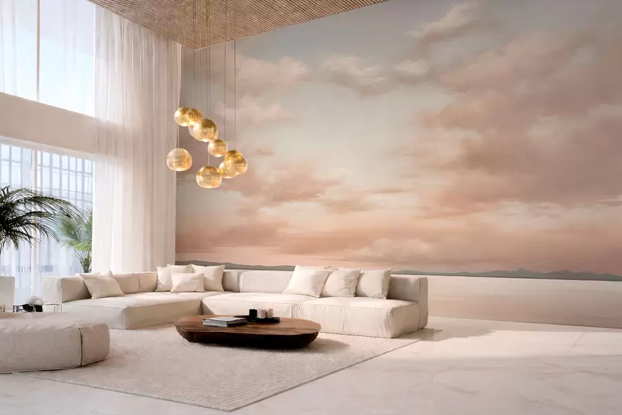 Fototapetai Minimalistinis jūros horizontas su pastelinėmis debesimis w05516