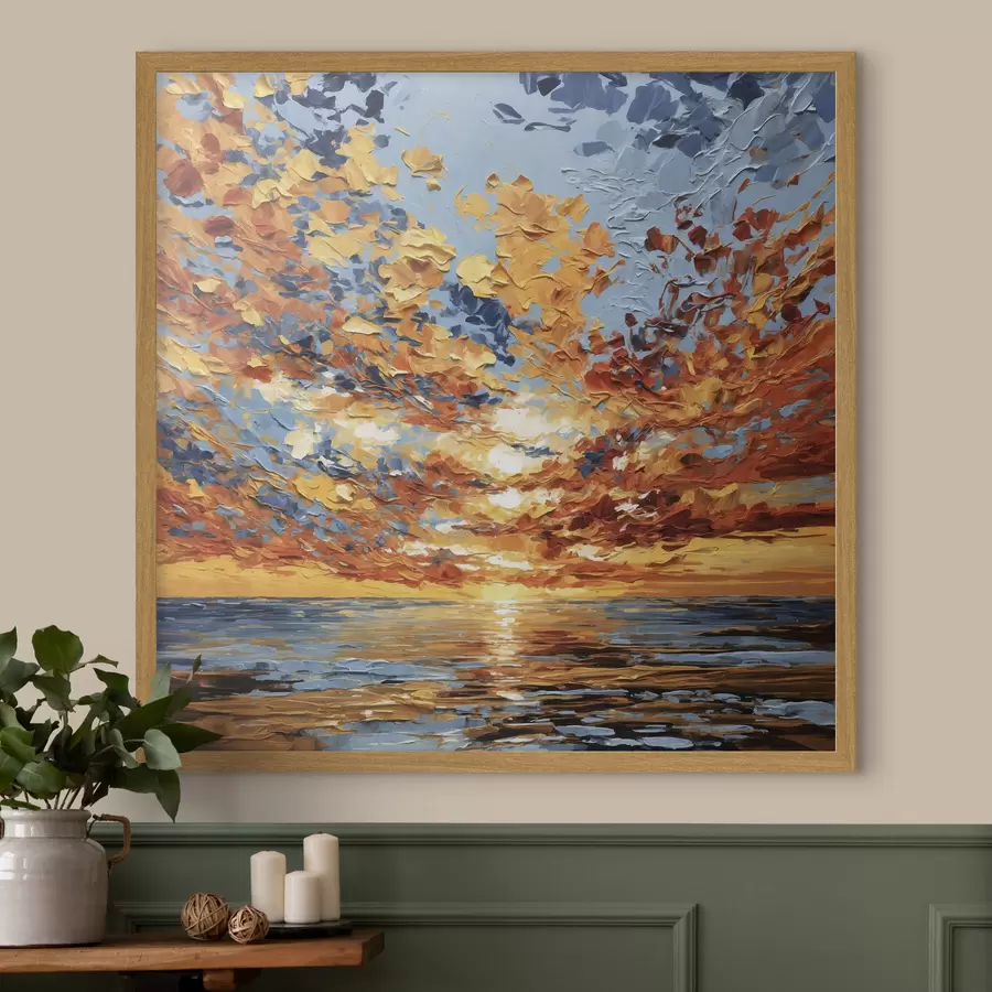 Fototapetai Dramatiškas saulėlydis virš jūros, nutapytas „impasto“ stiliumi f48810