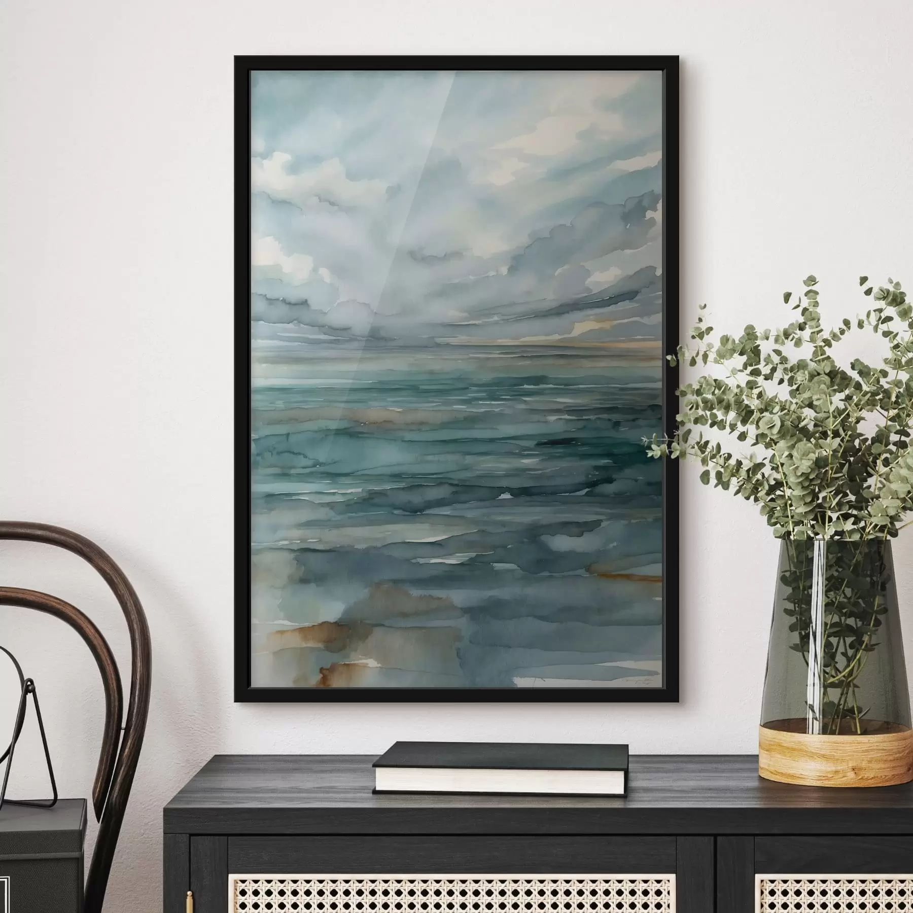 Fototapetai Akvarelė: rami jūra po debesuotu dangumi f48824