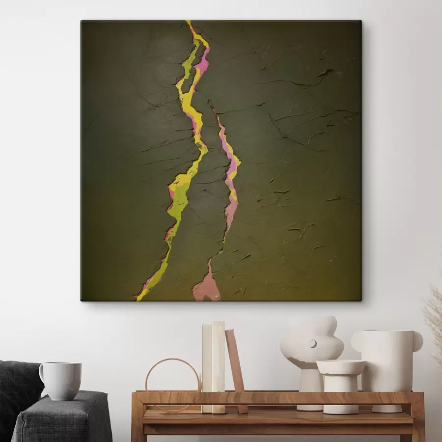 Paveikslėlis Abstrakti įtrūkimų kompozicija su ryškiais sluoksniais po tamsiu paviršiumi s48805