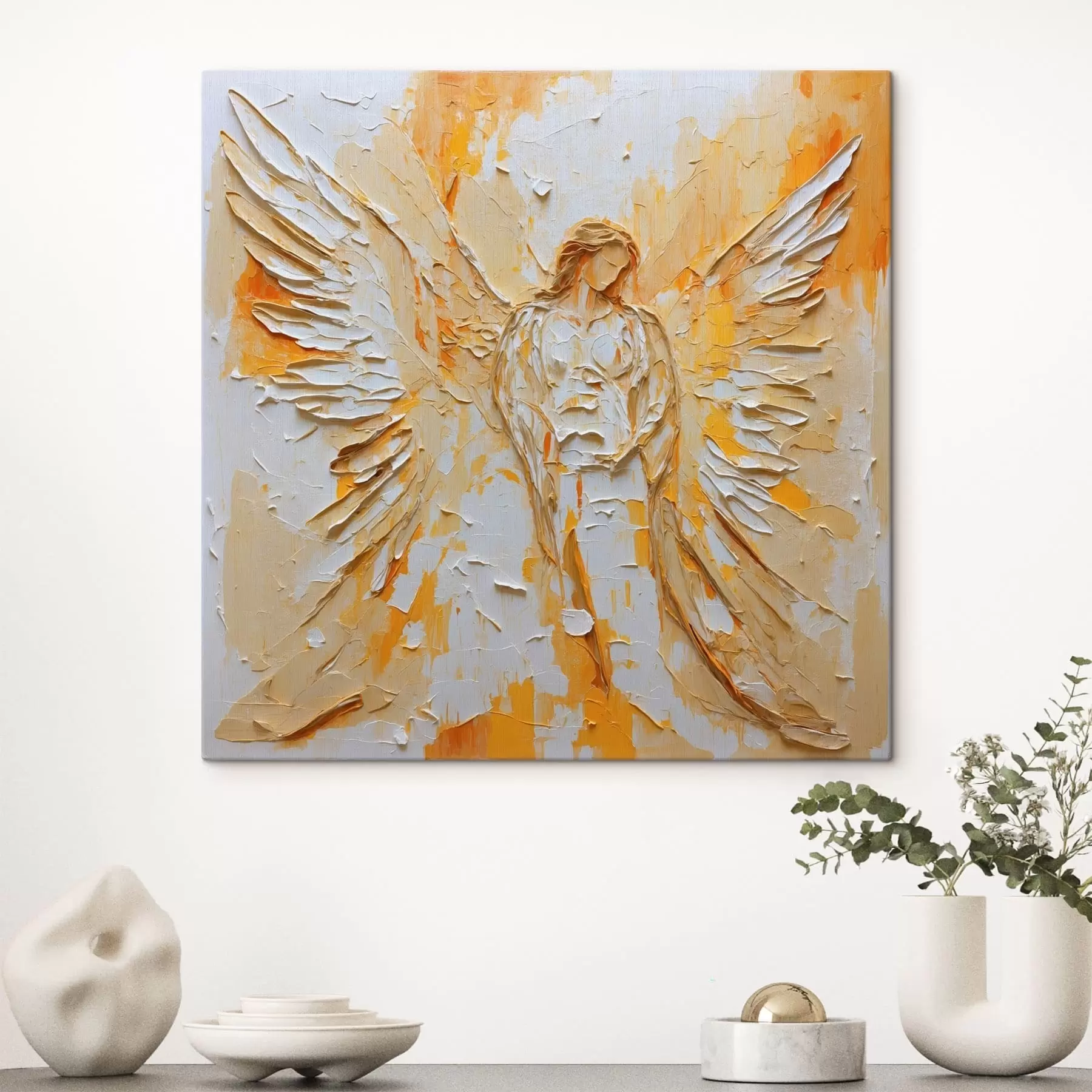 Paveikslėlis Tekstūruota angelo figūra su sparnais, sukurta „impasto“ stiliumi s48808