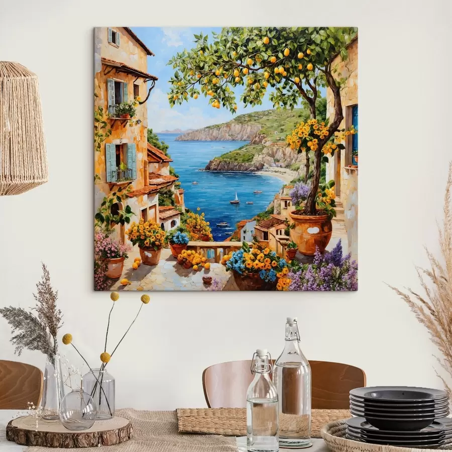 Paveikslėlis Impresionistinis pakrantės kaimelis su citrinmedžiu s48818