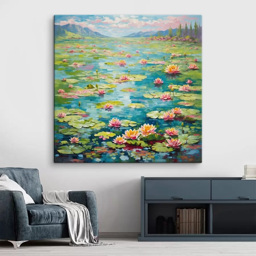 Paveikslėlis Impresionizmas: lelijų tvenkinys su tolumoje matomais kalnais s48820
