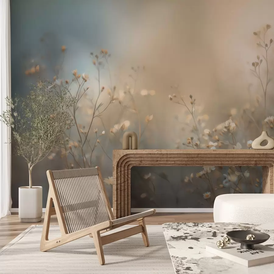 Fototapetai lauko žolės su smulkiais žiedais prieš nedidelį lauko gylį w05386