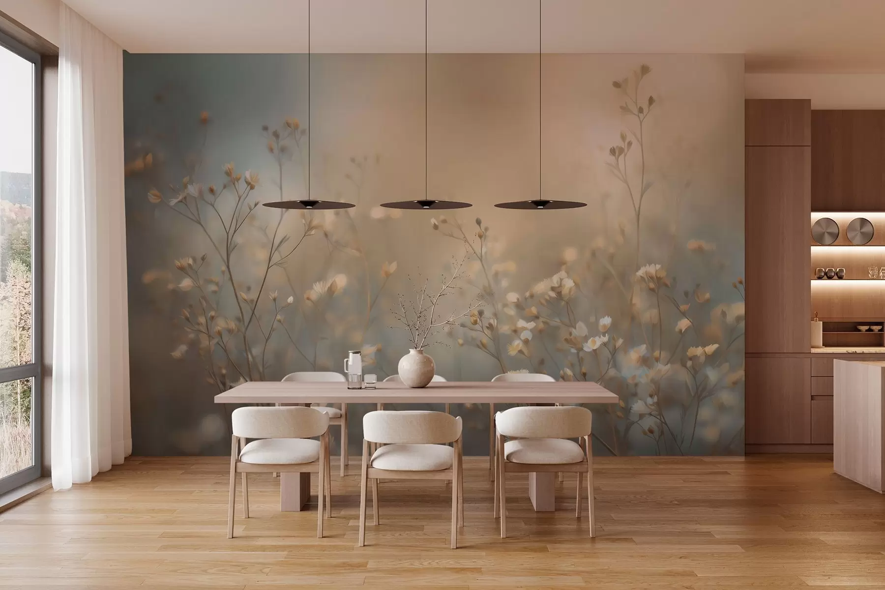 Fototapetai lauko žolės su smulkiais žiedais prieš nedidelį lauko gylį w05386