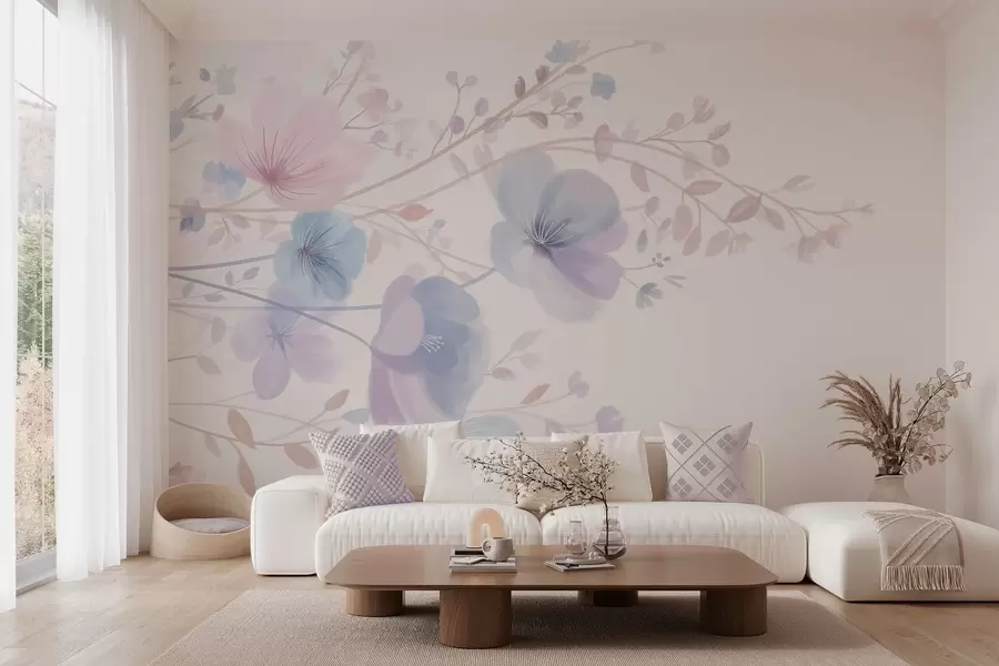 Fototapetai subtilūs laukiniai gėlės ant balto fono w05388