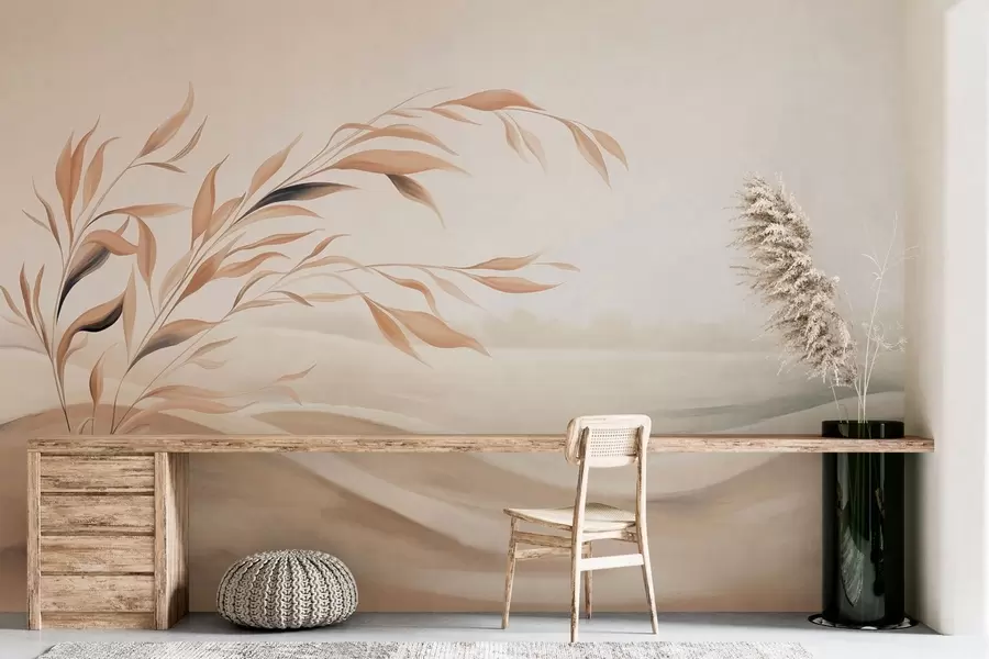 Fototapetai Švelnus peizažas su virš kalvų išsikišusia šaka, šviesiai smėlio atspalvių w05297