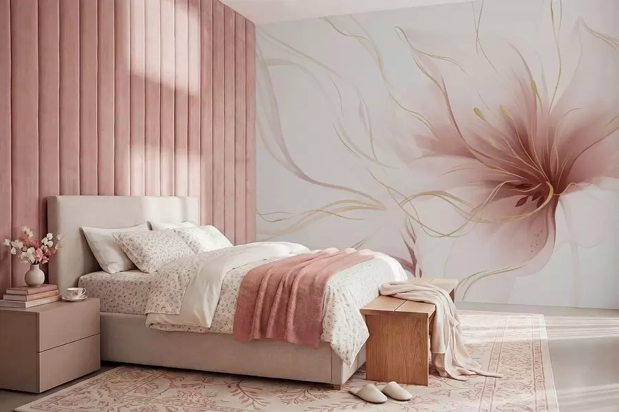 Fototapetai Abstrakti rožinė gėlė su banguotomis linijomis, sukurta „Fluid Art“ stiliumi w05428v1