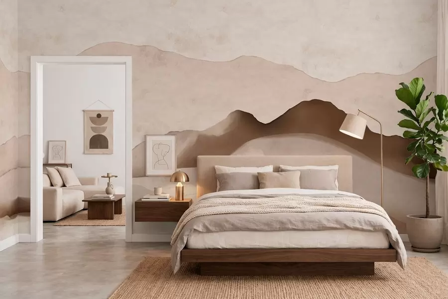 Fototapetai Abstrakčios kalnų kompozicijos „Japandi“ ir minimalistiniame stiliuose w05434