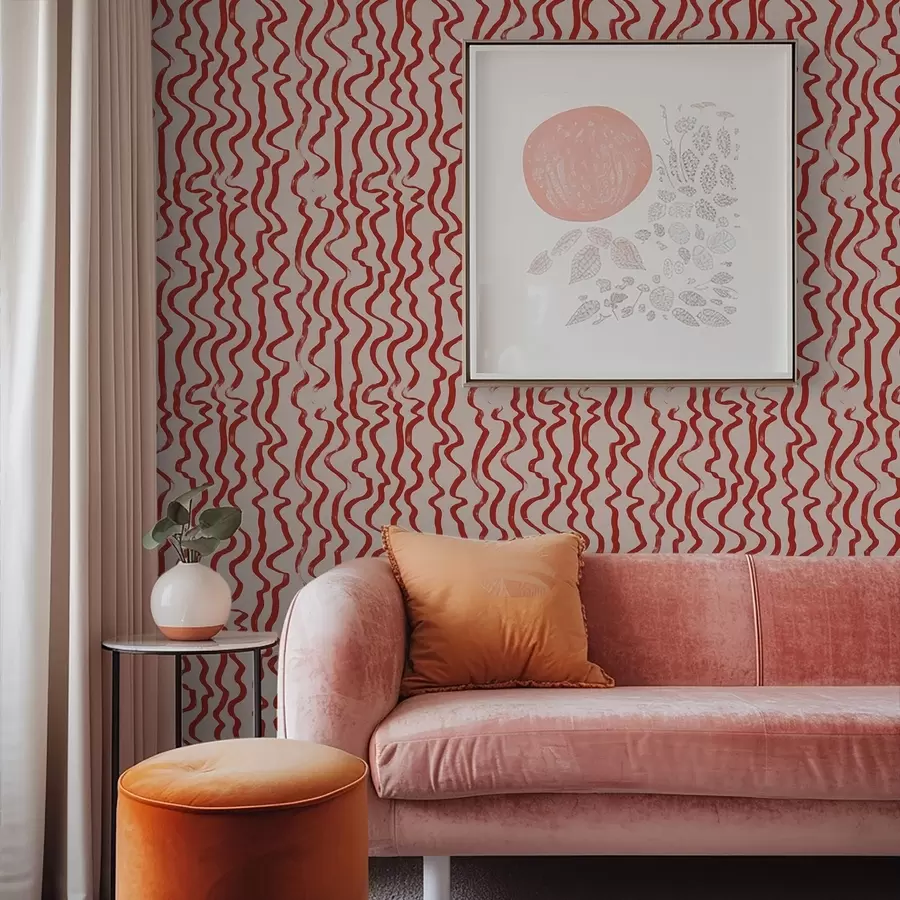 Fototapetai Raudonos banguotos linijos ant šviesaus fono a01168