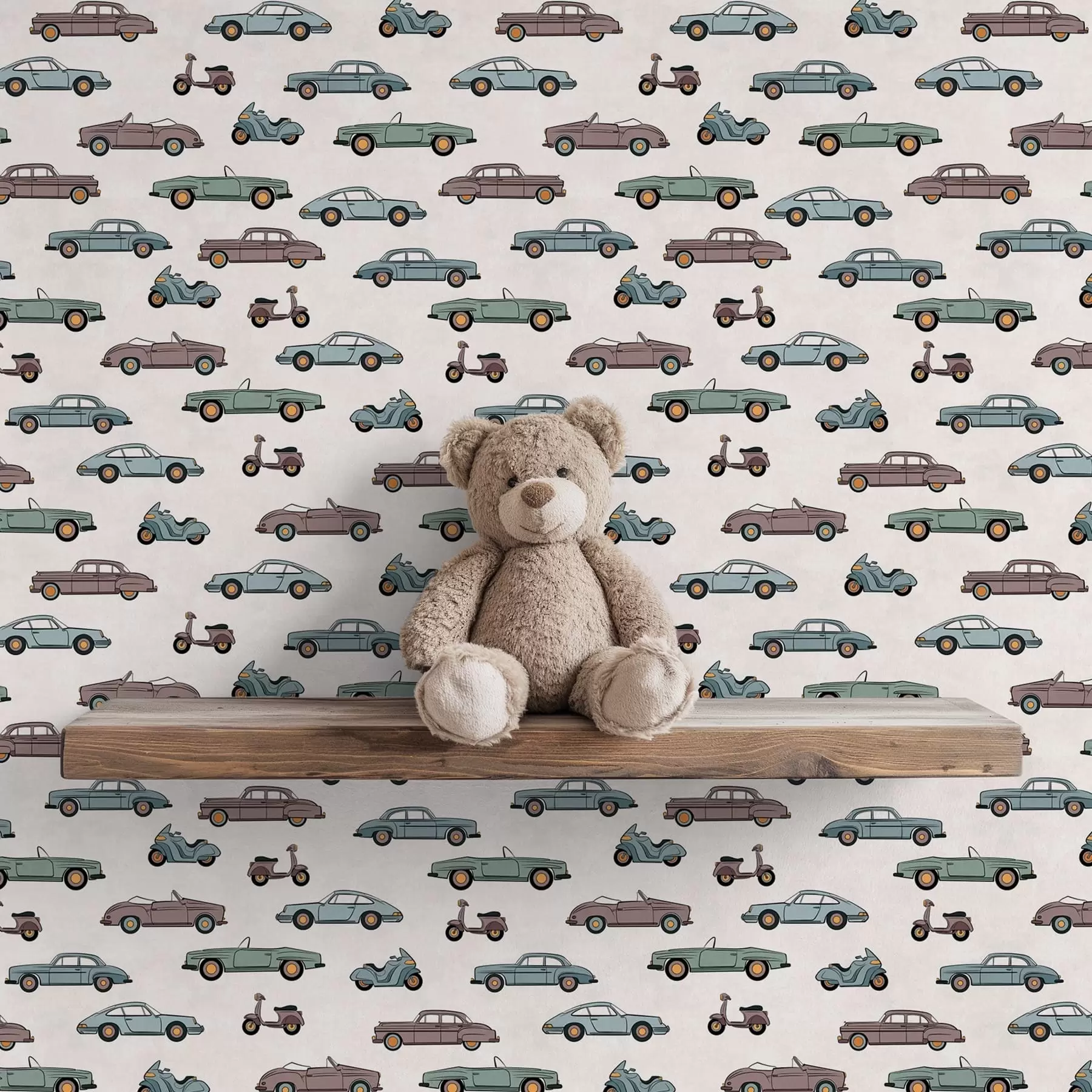 Fototapetai Retro automobiliai ir motoroleriai šviesaus fono fone a01172
