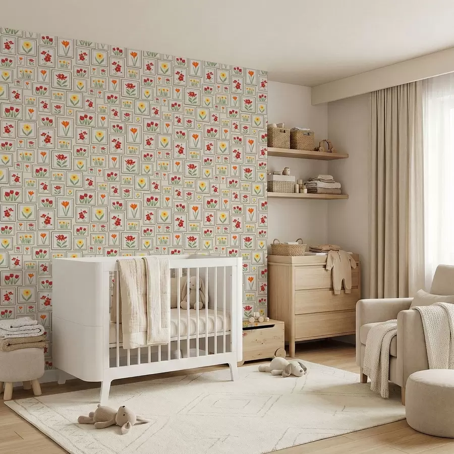 Fototapetai Įrėmintos gėlių iliustracijos šiltų atspalvių a01173