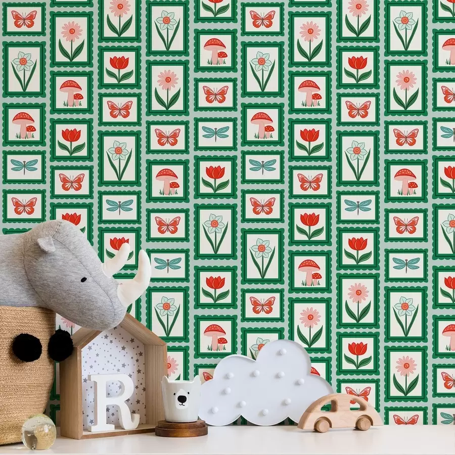 Fototapetai Įrėminti gėlės, grybai ir drugeliai a01175