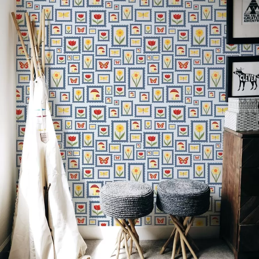 Fototapetai Įrėmintos iliustracijos mėlyname fone a01176