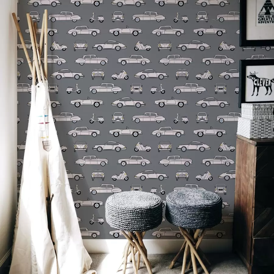 Fototapetai Retro automobiliai ir motoroleriai ant tamsaus fono a01178v3