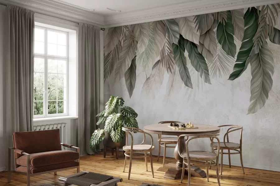 Fototapetai Tropiniai kabančios lapai ant betono w05521