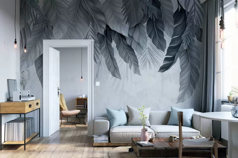 Fototapetai Tropiniai kabančios lapai ant betono w05521v1