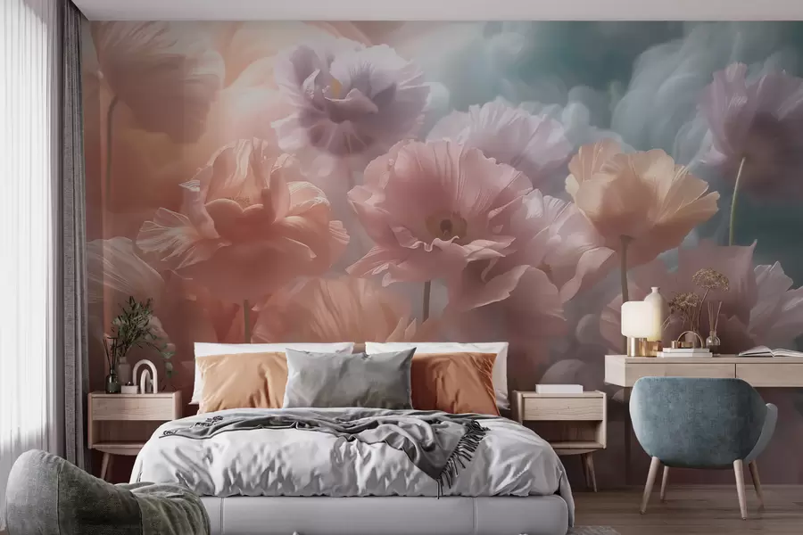 Fototapetai Lengvos gėlės su permatomais žiedlapiais švelniame ryto šviesoje w09847