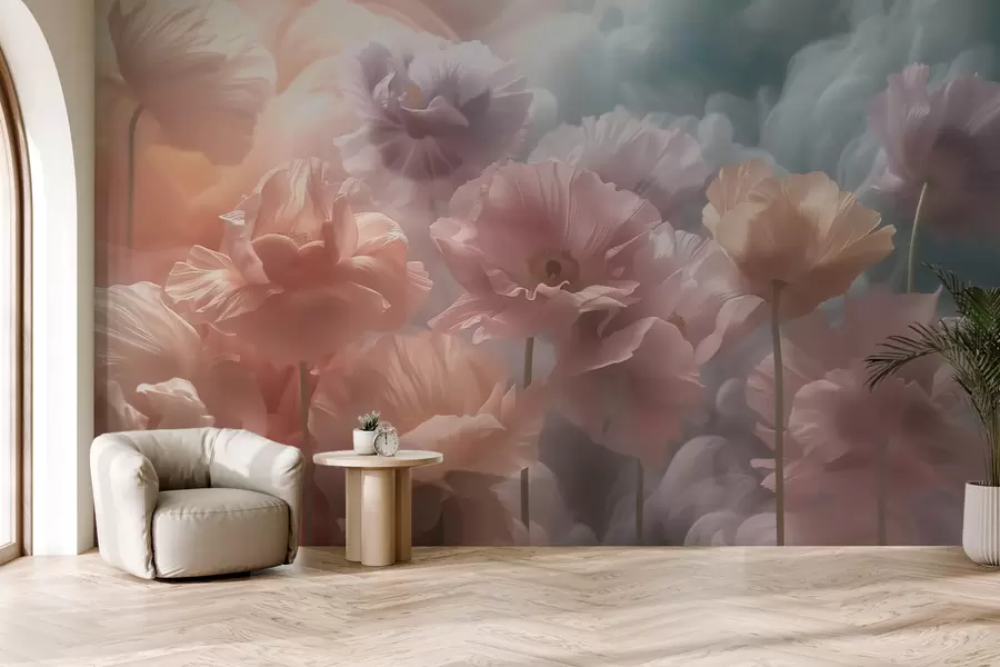 Fototapetai Lengvos gėlės su permatomais žiedlapiais švelniame ryto šviesoje w09847