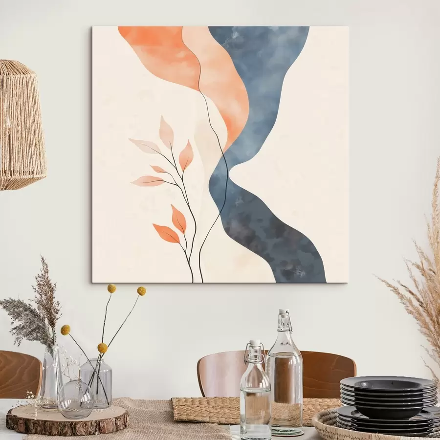 Paveikslėlis Gėlių kompozicija su banguotomis linijomis mėlynos ir oranžinės spalvų paletėje s48837