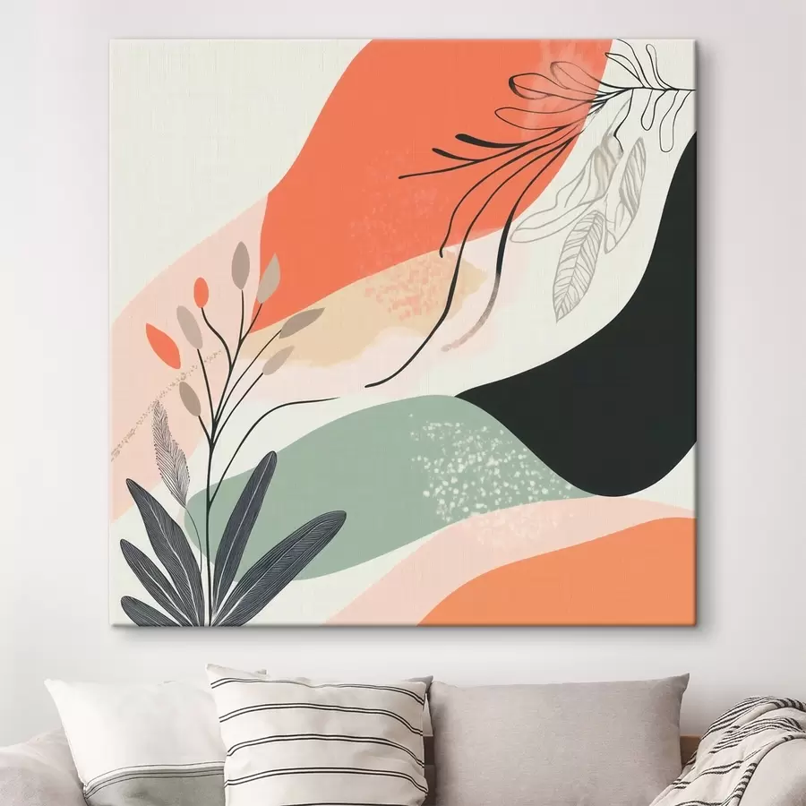 Paveikslėlis Stilizuoti augalų motyvai ant akvarelės dėmių fono s48839