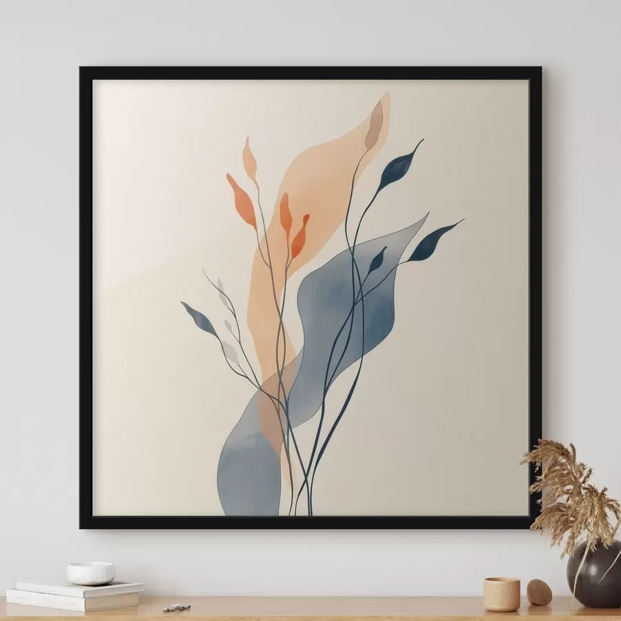 Fototapetai Kompozicija su išraiškingais augalų siluetais, atlikta meno iliustracijos stiliumi f48838