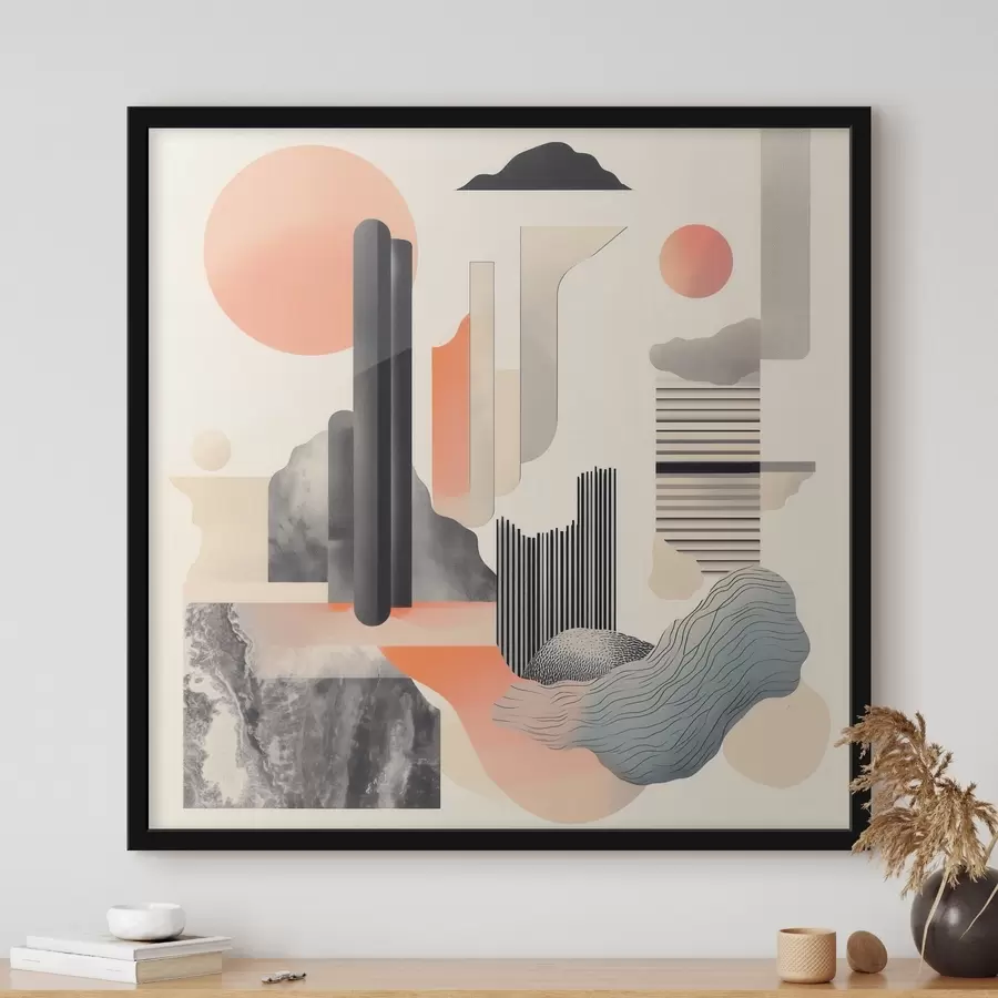 Fototapetai Geometrinė kompozicija persikų ir pilkos spalvų paletėje, atlikta šiuolaikiniu tapybos stiliumi f48841