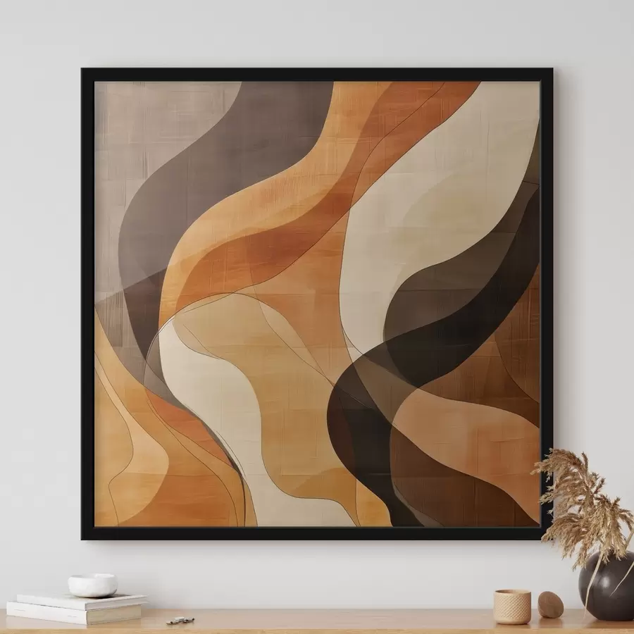 Fototapetai Abstrakti kompozicija su dinamiškomis banguotomis linijomis terakotos rudos spalvų paletėje f48851