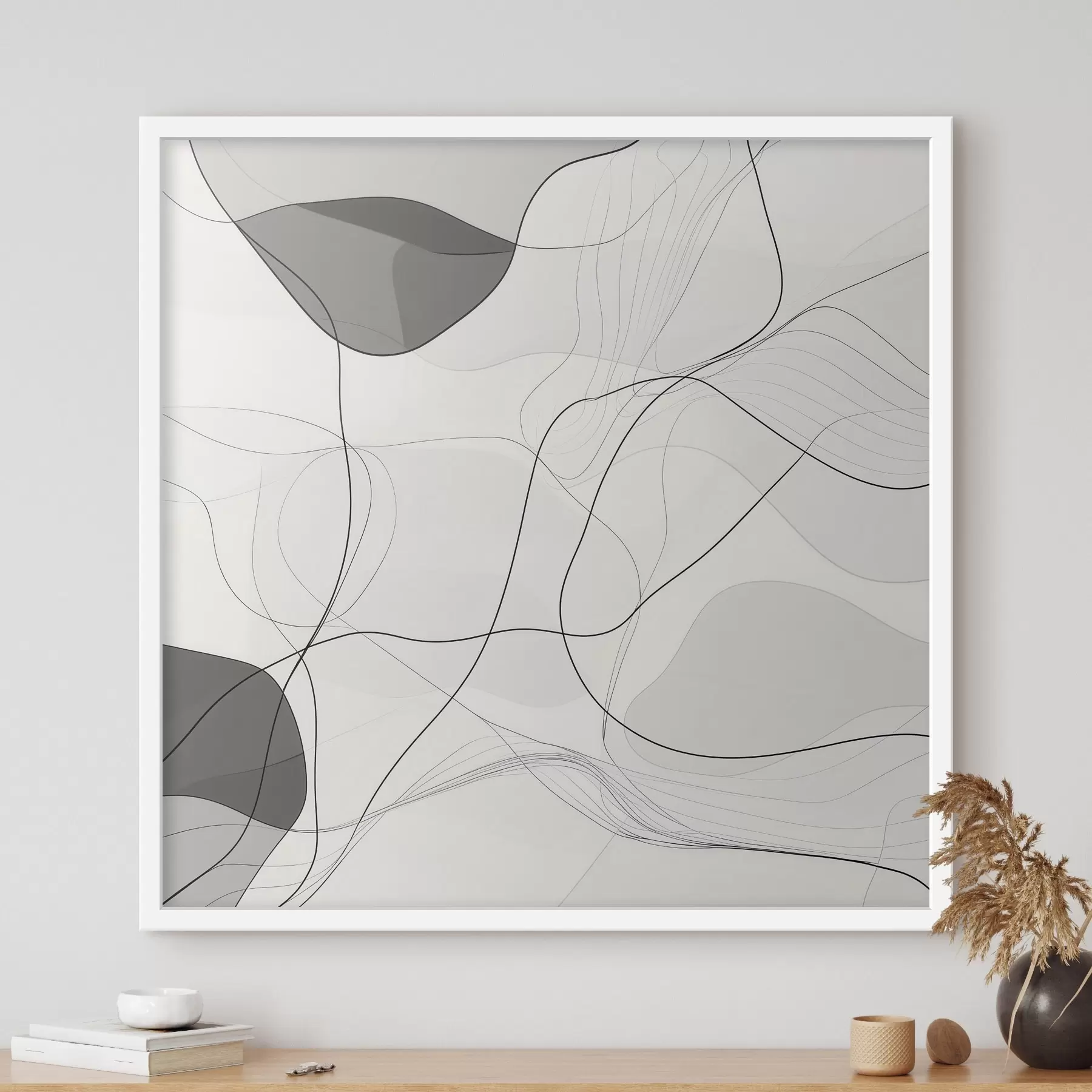Fototapetai Minimalistinė abstrakti kompozicija su plonomis linijomis ir švelniais šešėliais f48853