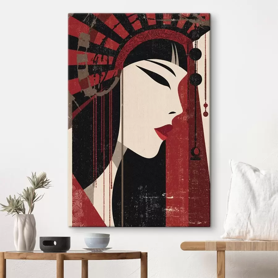 Paveikslėlis stilizuotas moters portretas, įkvėptas japonų ir art deco estetikos s48993