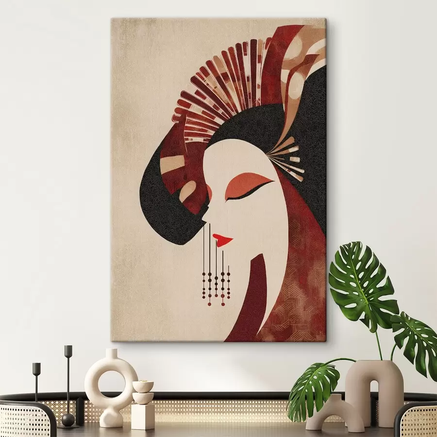 Paveikslėlis stilizuotas moters portretas, įkvėptas japonų ir art deco estetikos s48994