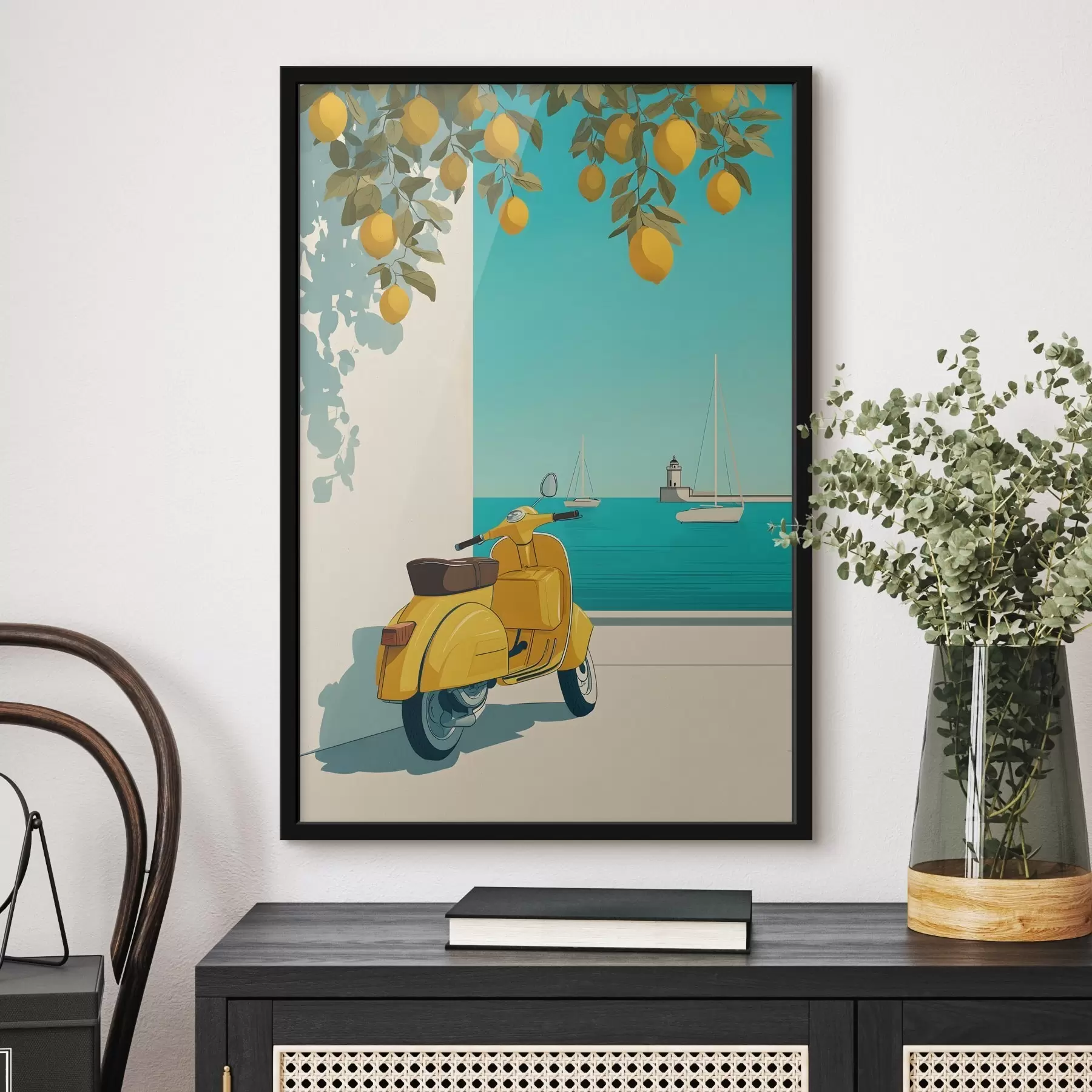 Fototapetai mopedas prie jūros po citrinmedžiais f49008
