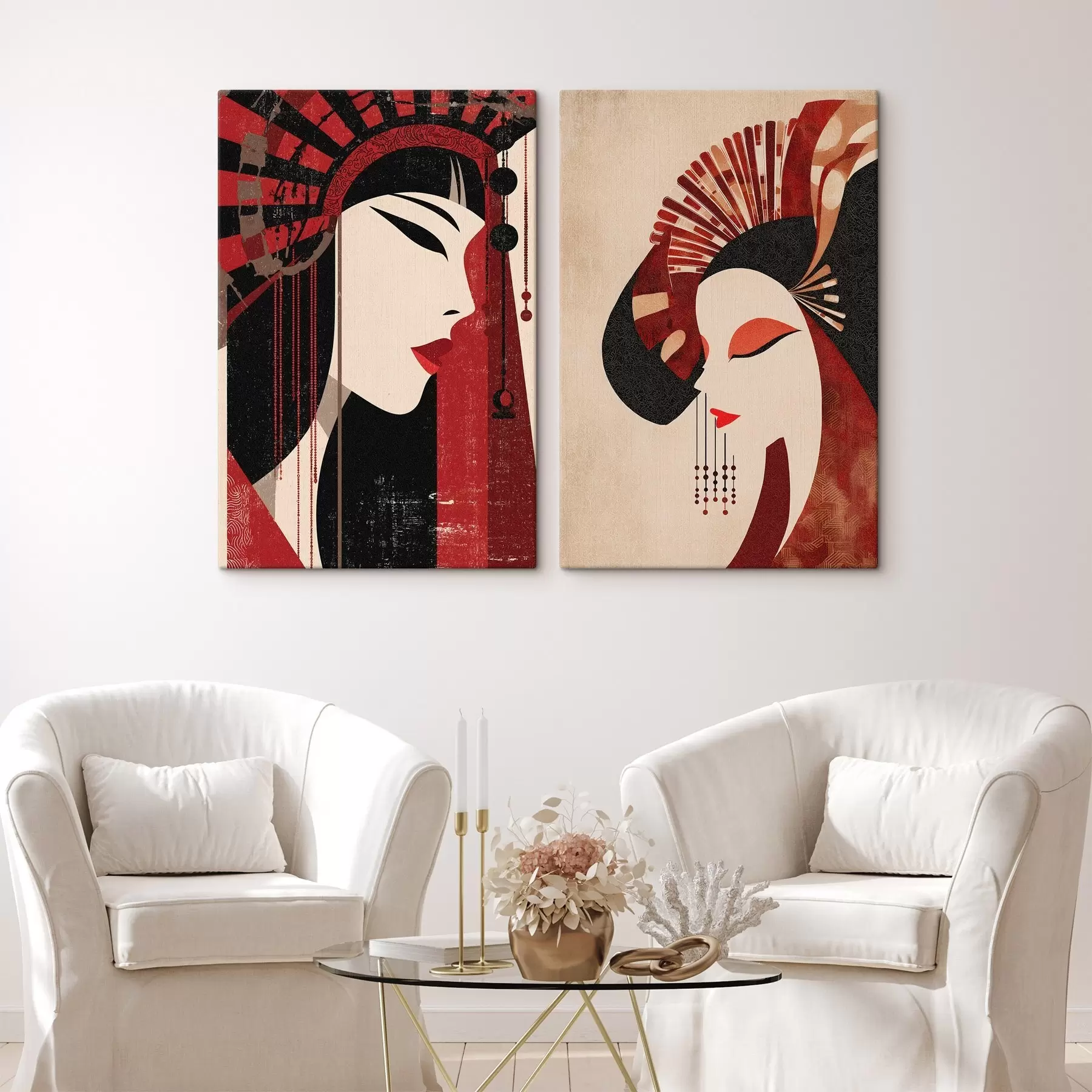 Paveikslėlis stilizuotas moters portretas, įkvėptas japonų ir art deco estetikos m30431