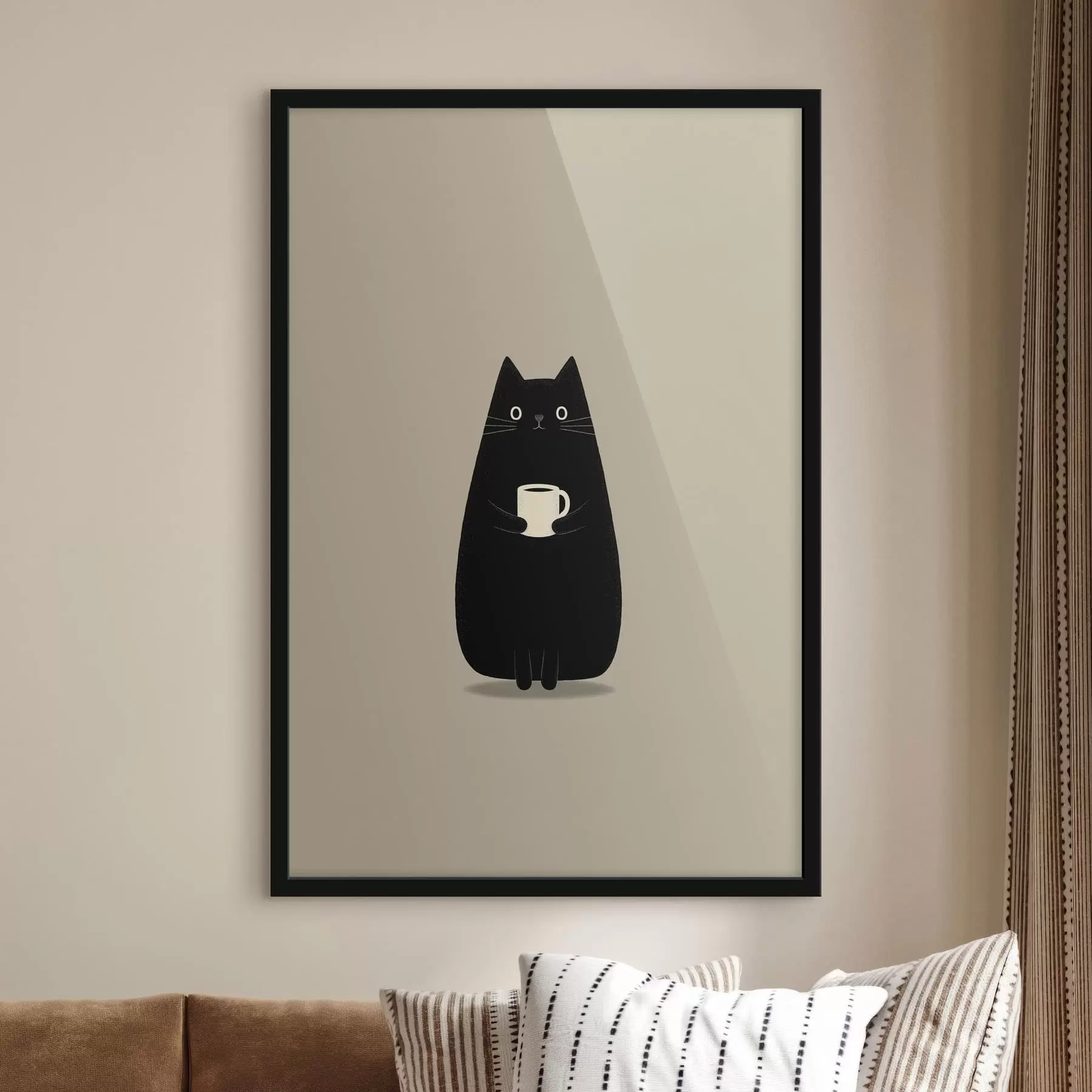 Fototapetai Juoda katė su puodeliu f49030