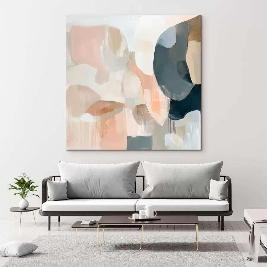 Paveikslėlis Abstrakčioji kompozicija pastelinėmis ir tamsiai mėlynomis spalvomis, atlikta šiuolaikinio tapybos stiliaus s48860