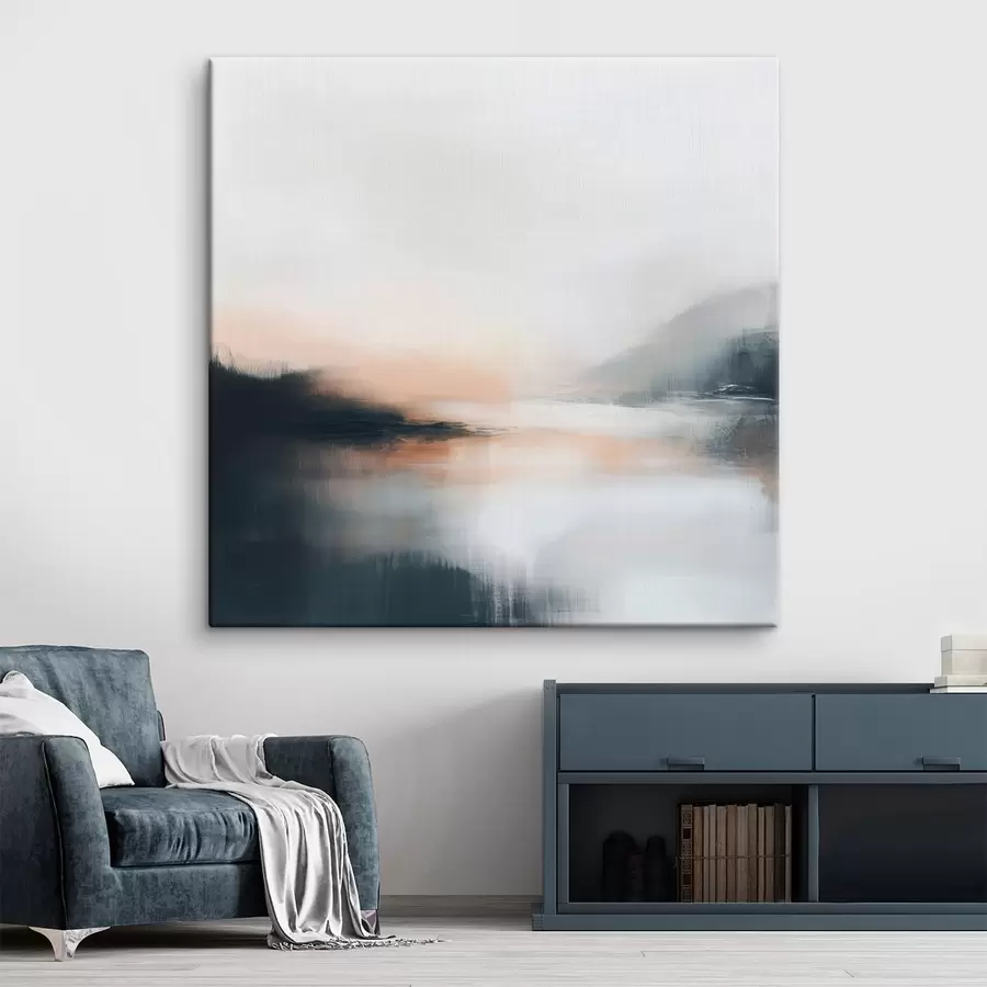 Paveikslėlis Abstraktus rūko apgaubtas peizažas šiltų smėlio ir koralų atspalvių paletėje s48861