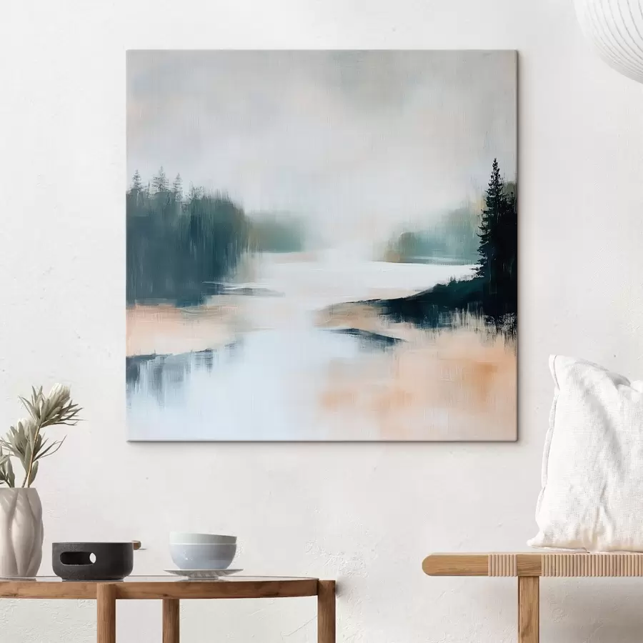 Paveikslėlis Abstraktus miško peizažas rožiniais ir mėlynais atspalviais, nutapytas šiuolaikiniu tapybos stiliumi s48862