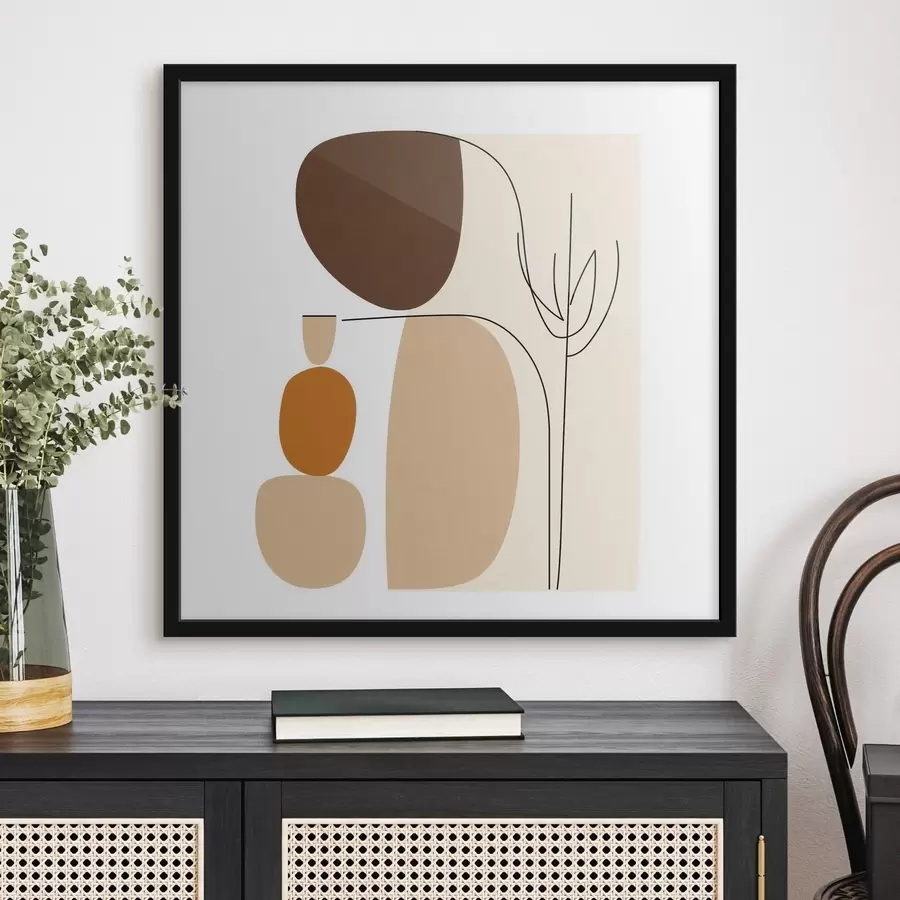 Fototapetai Abstrakti kompozicija su plonais stiebais ir paprastomis formomis minimalistiniu stiliumi f48871