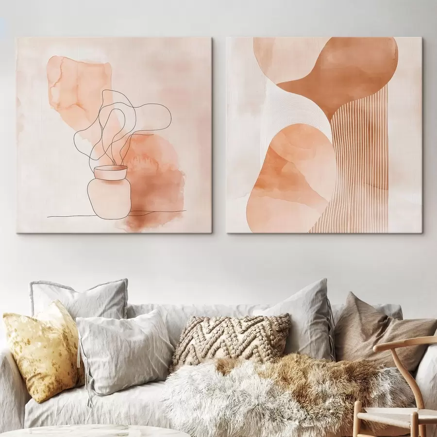 Paveikslėlis Abstrakčios formos smėlio-persikų spalvų paletėje su linijiniais akcentais minimalistiniu stiliumi m30361