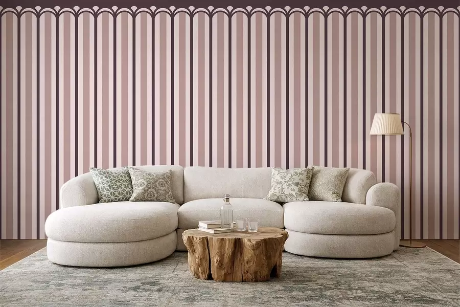 Fototapetai Vertikalus ornamentas kreminės ir slyvų spalvų tonais w05610v2
