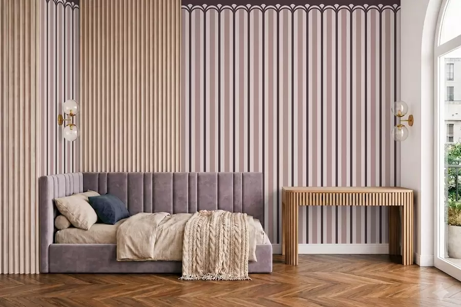 Fototapetai Vertikalus ornamentas kreminės ir slyvų spalvų tonais w05610v2