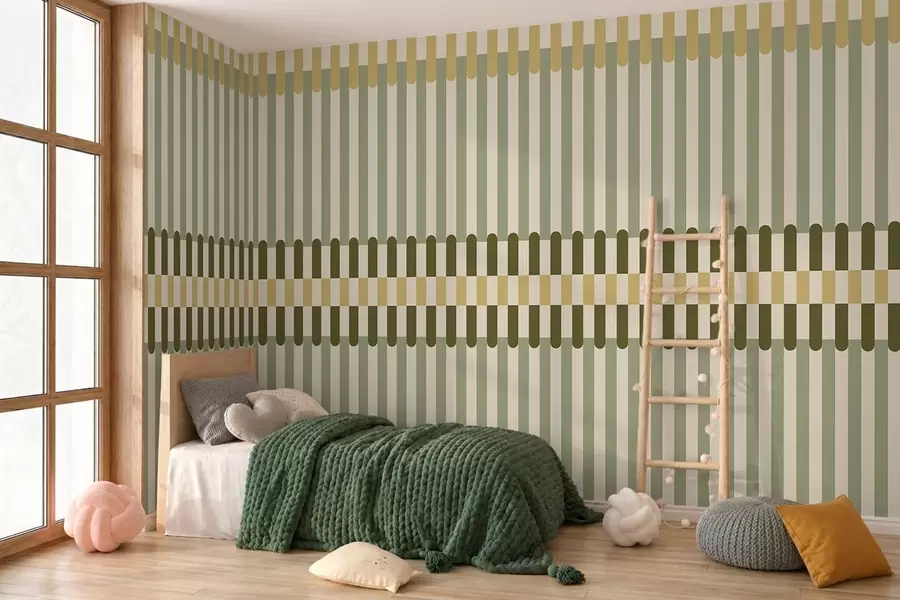 Fototapetai Juostuotas raštas žalios ir smėlio spalvų tonais w05150
