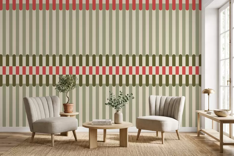 Fototapetai Juostuotas raštas žalios ir koralų spalvų tonais w05150v4