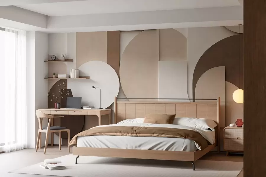 Fototapetai Tekstūruotos smėlio spalvos geometrinės figūros, sudarančios daugiasluoksnę 3D kompoziciją – minimalistinis šiuolaikinis sienų dekoras w05598