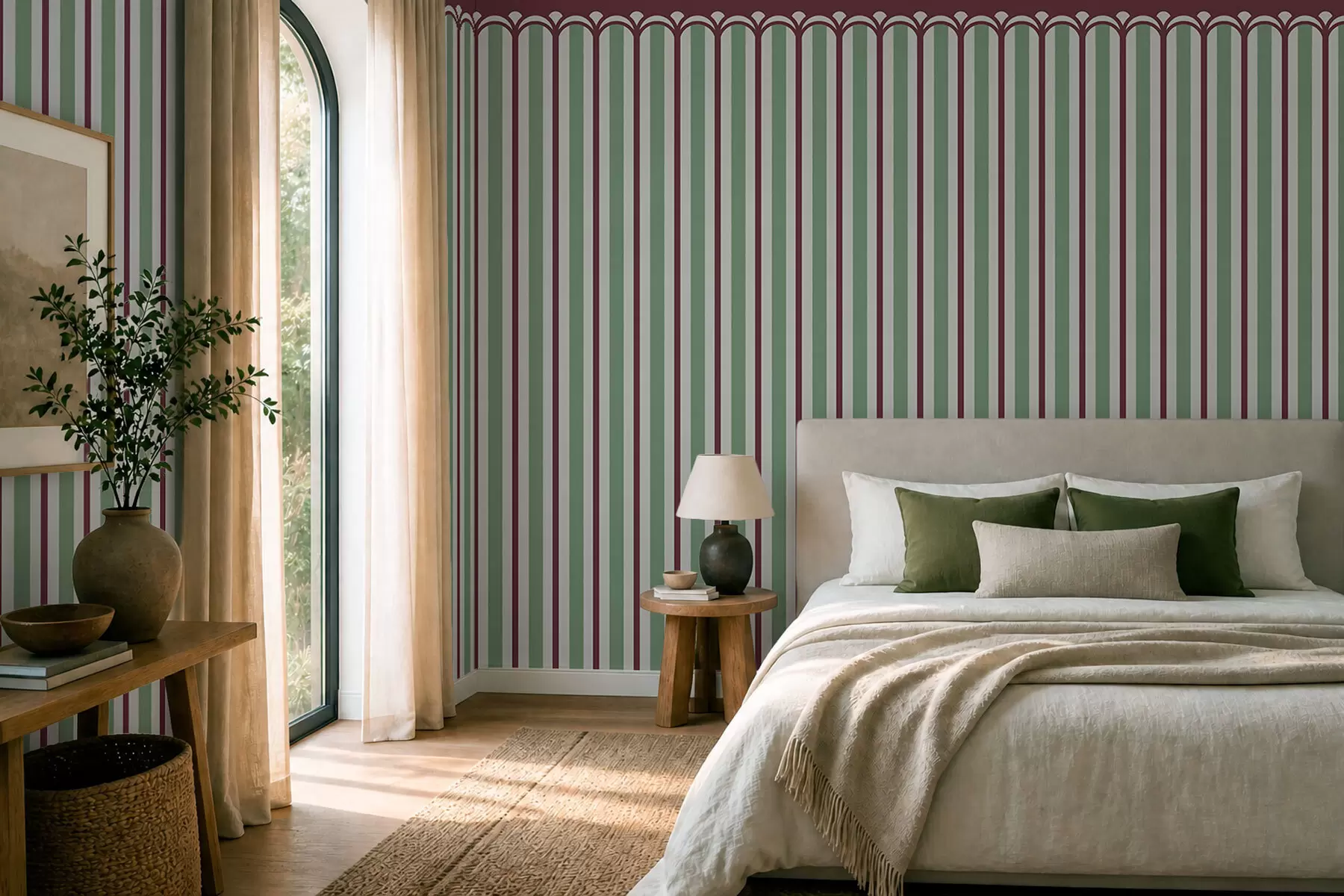 Fototapetai Vertikalus ornamentas žalios ir bordo spalvų tonais w05610v3