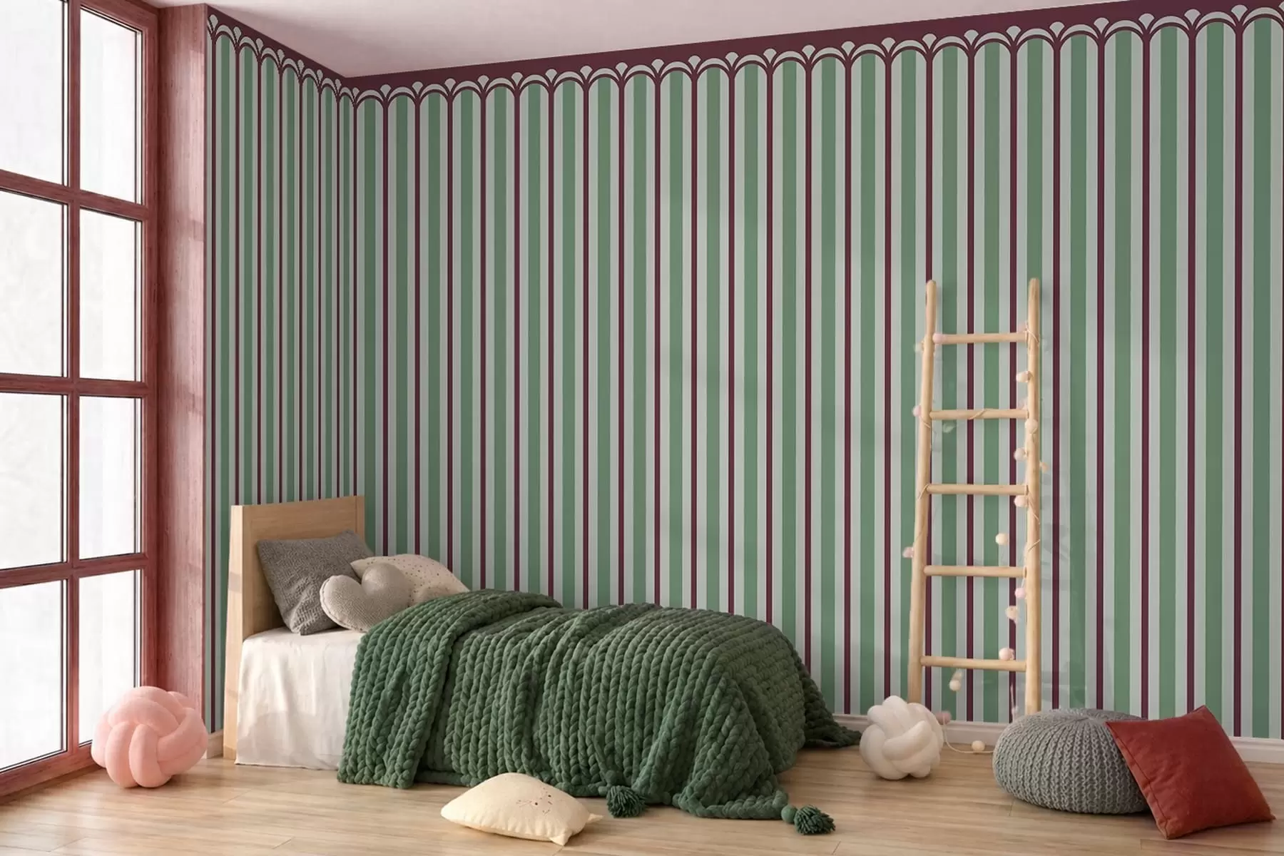 Fototapetai Vertikalus ornamentas žalios ir bordo spalvų tonais w05610v3