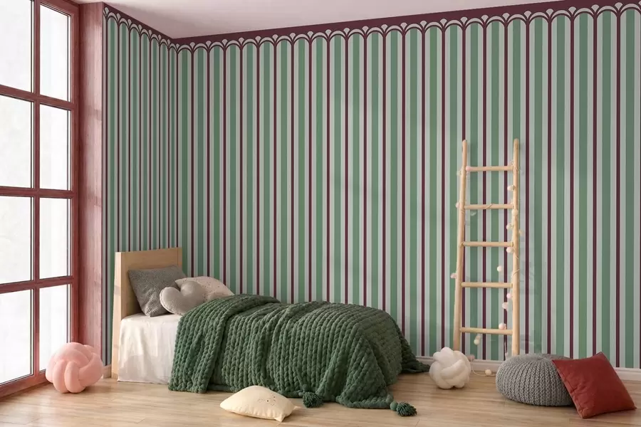 Fototapetai Vertikalus ornamentas žalios ir bordo spalvų tonais w05610v3