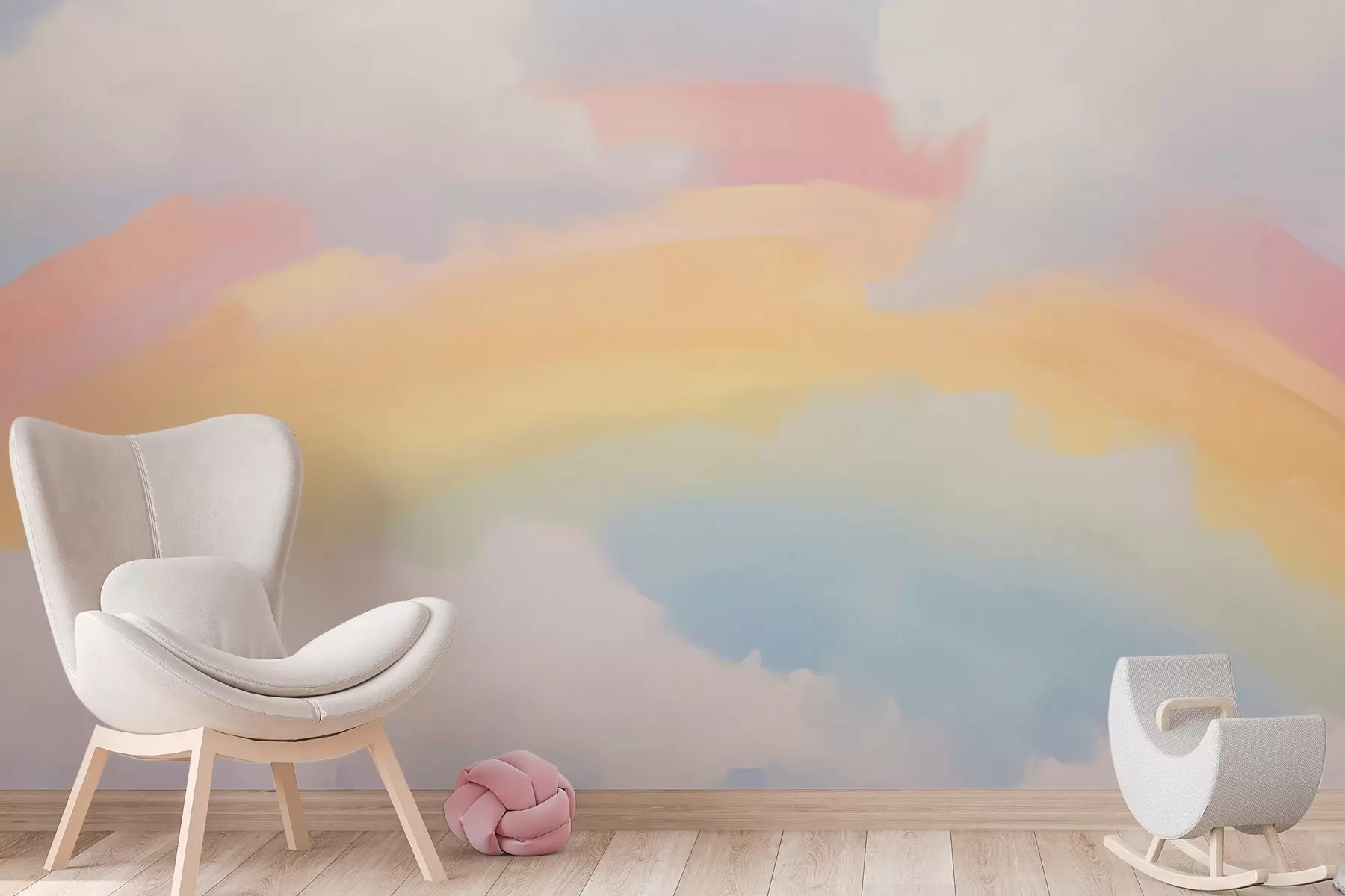 Fototapetai Abstrakti vaivorykštė tarp debesų – tapybos imitacija w05592