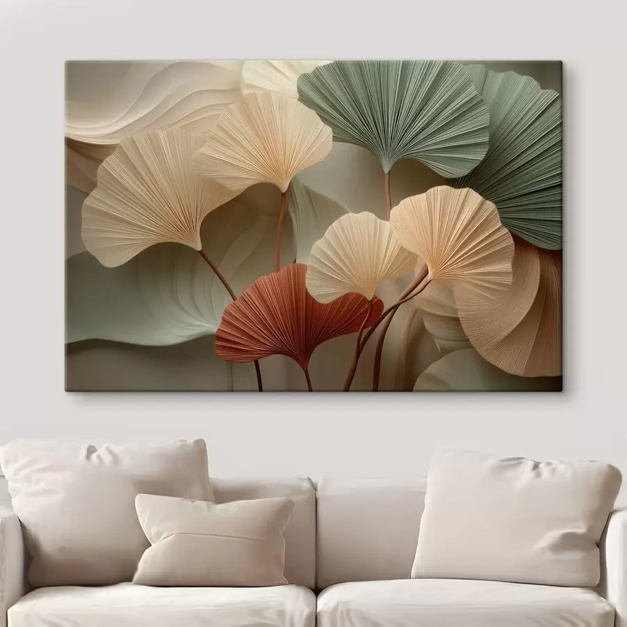 Paveikslėlis Ginkgo lapų abstrakcija šiltų pasteliškų atspalvių s49199